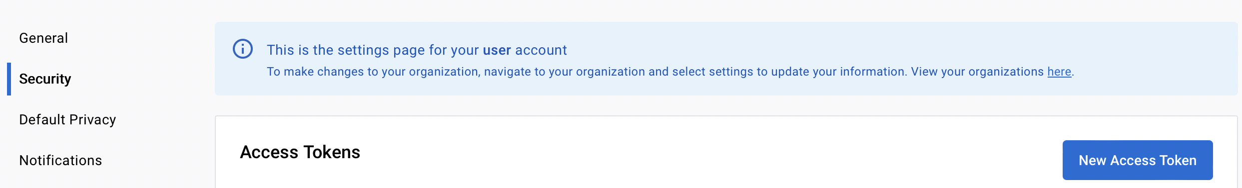 Docker Hub - Account page with the "Security" tab active and a rectangle highlighting the "New Access Token" button in the UI